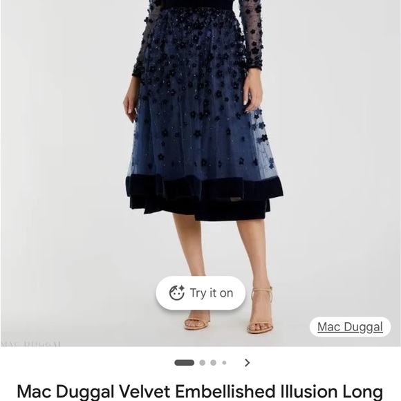 Mac Duggal Tea Length Gown, Midnight Blue sz 14 - Picture 9 of 9